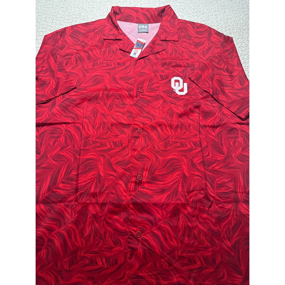 CSA Oklahoma Sooners Red Tropical Leaf Print Button Down Shirt Men Large OU NCAA